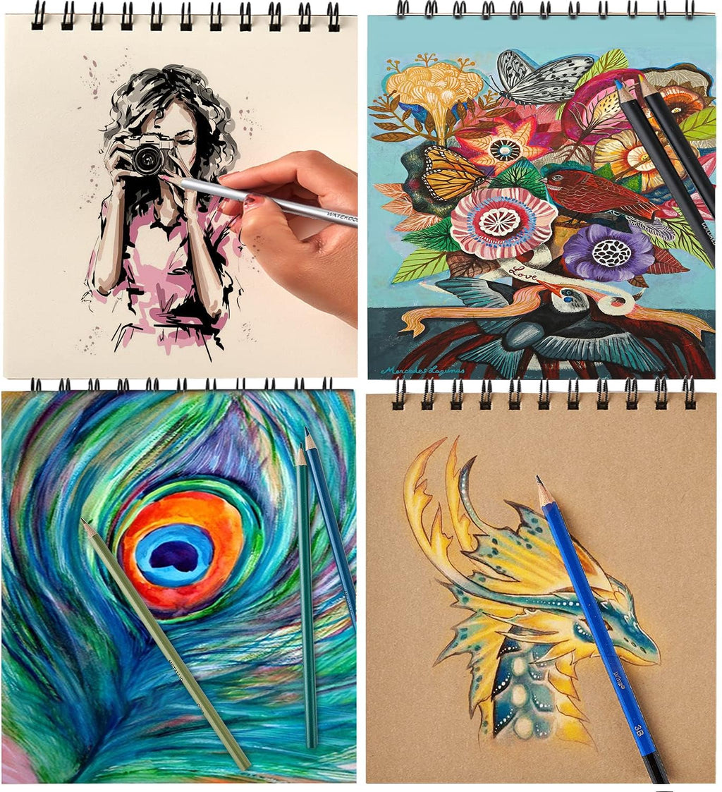 Prina 76 Pack Drawing Set Sketching Kit, Pro Art Supplies with 3-Color Sketchbook, Include Tutorial, Colored, Graphite, Charcoal, Watercolor & Metallic Pencil, for Artists Adults Teens Beginner