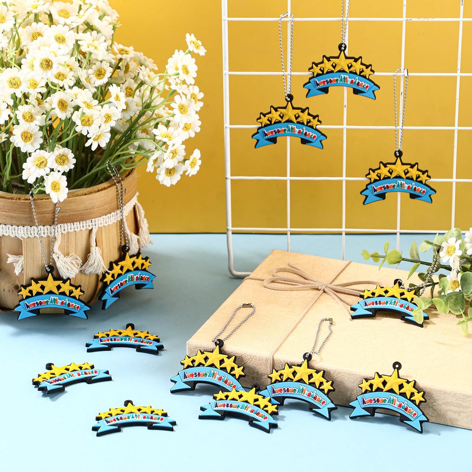 100 Pcs Awesome Attendance Silicone Tags with Chains, Motivational Brag Awards for Students, Classroom Incentives, Teacher Rewards, Reading Competition Prizes, Wearable Encouragement Gifts