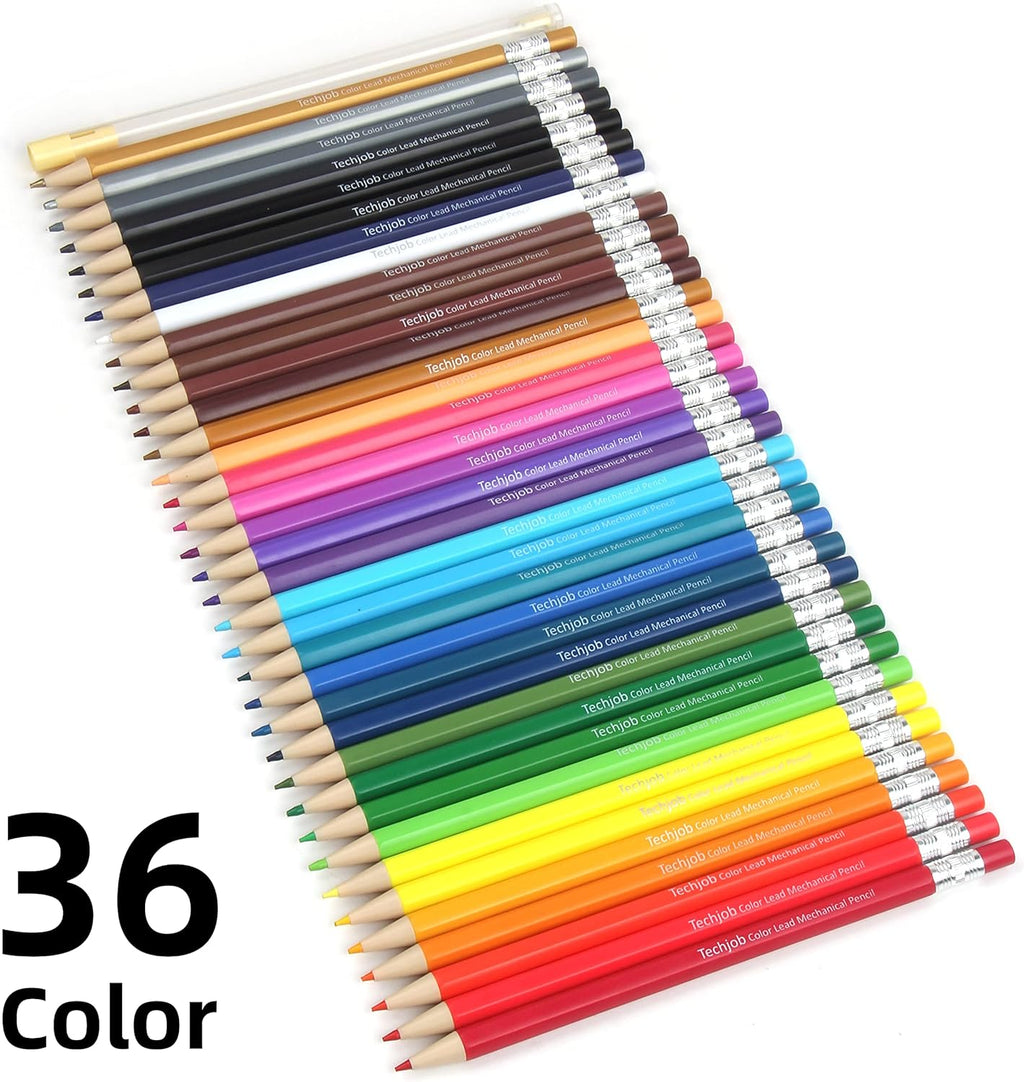 Colored Mechanical Pencil 2.6mm for Coloring and Drawing, Mechanical Colored Pencils, Mechanical Pencils with Sharpener and Case,36pcs