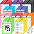 Teling 150 Pcs Dry Erase Pockets Bulk Reusable Job Ticket Holders Clear Plastic Sleeve Protector Work Order Sleeve Shop Ticket Holder for Welcome Teacher Back Office Supplies(10 x 14'',Multicolor)