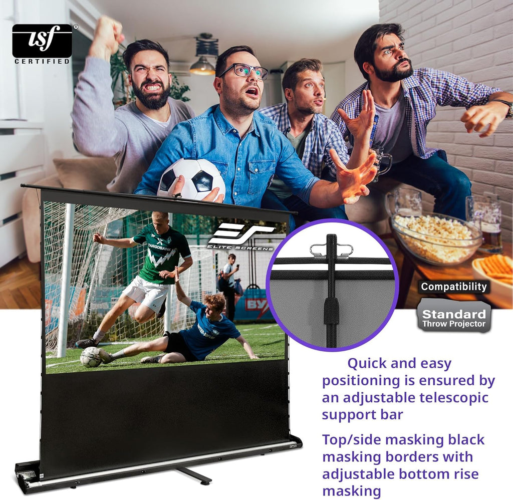 Elite Screens ezCinema Tab-Tension CineGrey 4D, 123-inch 16:9, Manual Floor Pull Up ISF Ceiling Ambient Light Rejecting, Portable Home Office Classroom Projector Screen with Carrying Bag, FT123UH-C4D