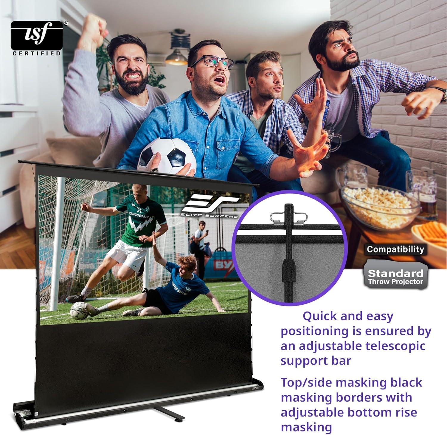 Elite Screens ezCinema Tab-Tension CineGrey 4D, 123-inch 16:9, Manual Floor Pull Up ISF Ceiling Ambient Light Rejecting, Portable Home Office Classroom Projector Screen with Carrying Bag, FT123UH-C4D