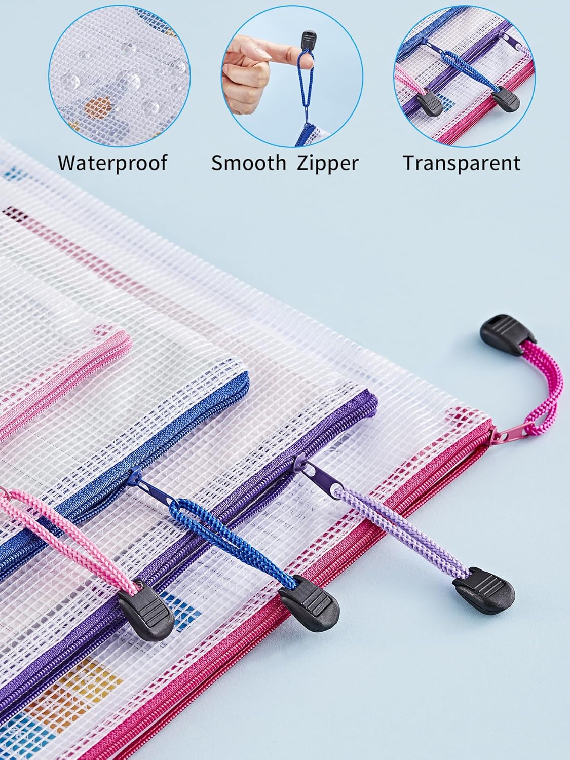 JARLINK 18 Pack 8 Sizes Mesh Pouch, 9 Colors, Waterproof Zipper Bags Document Multipurpose Travel Bags for Office, School, Board Game, Puzzles, Cosmetics, Travel Accessories, and Home Organization