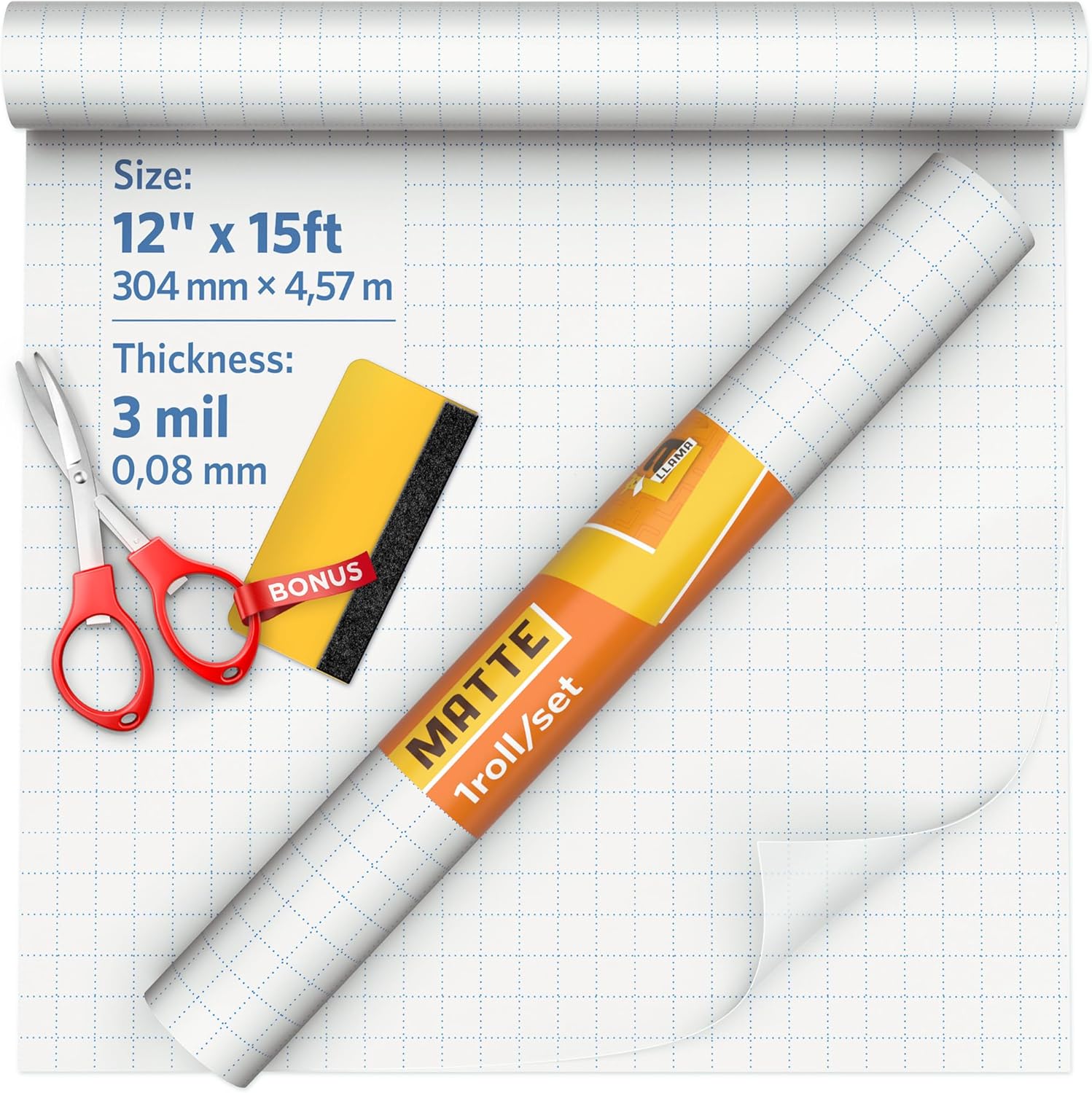 Matte Self Adhesive Laminating Roll 12” x 15ft - 3 MIL Matte Clear Laminate Vinyl Roll for Stickers