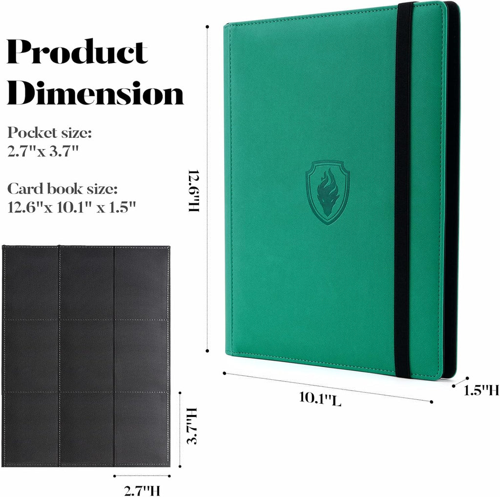 Premium Card Binder 9 Pocket, Fabmaker PU Cover Trading Card Binder for 360 Cards, Sturdy Card Collection Album, Card Holder Folders for YuGiOh, MTG, TCG, Game Cards & Sports Cards, Turquoise