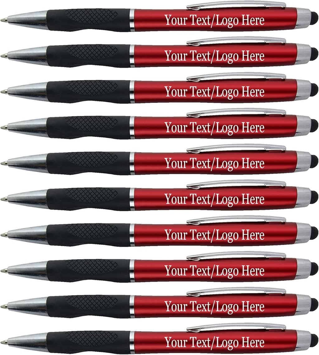 Customized Pens With your Custom Logo or Text-300 Pack Bulk-for Businesses, Parties, and Events, 2 in 1 Ballpoint Pen + Capacitive Stylus Compatible with Touchscreen Devices, Red Barrel, Blue Ink