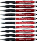 Customized Pens With your Custom Logo or Text-300 Pack Bulk-for Businesses, Parties, and Events, 2 in 1 Ballpoint Pen + Capacitive Stylus Compatible with Touchscreen Devices, Red Barrel, Blue Ink