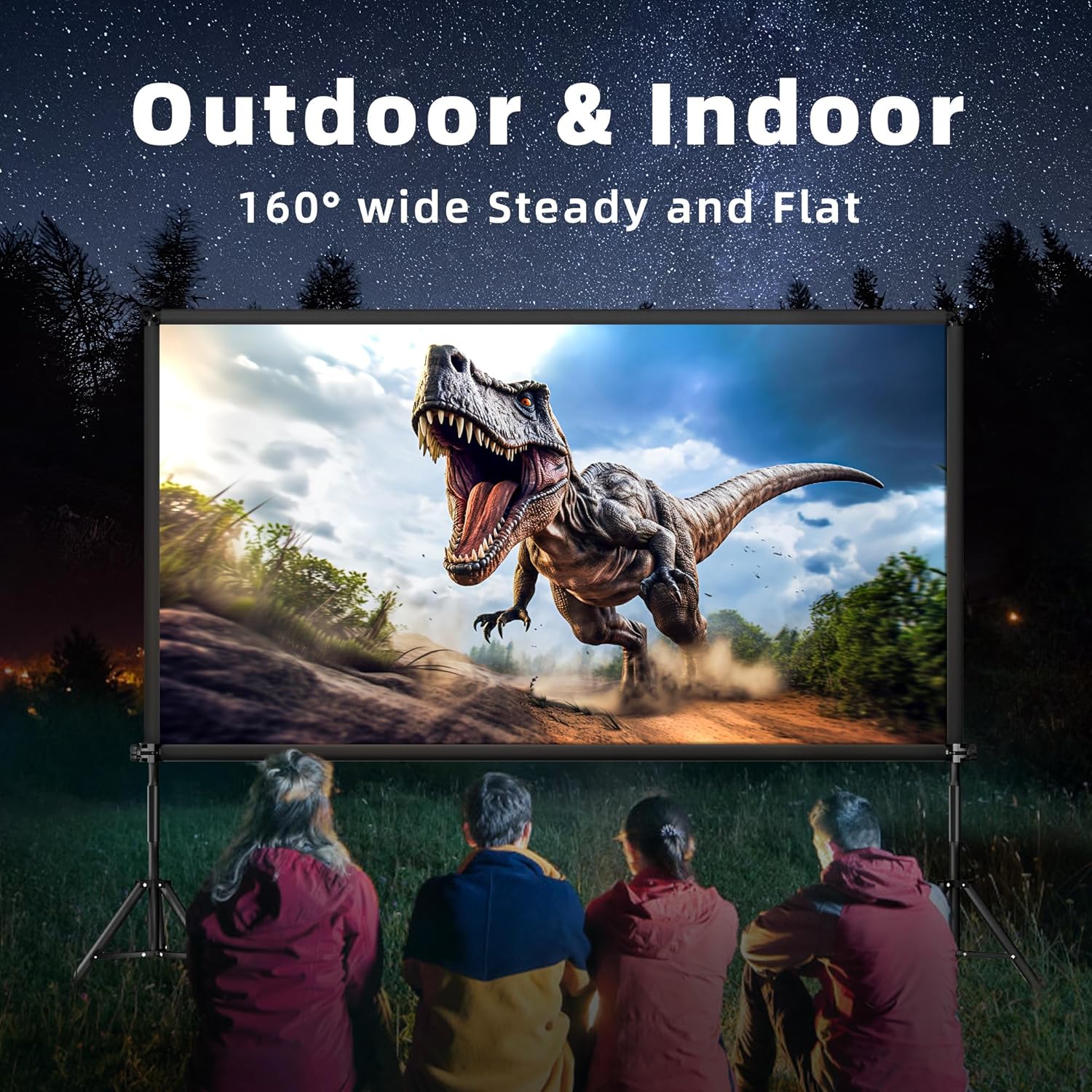 Outdoor Projector Screen with Stand,120 inch Projector Screen Outdoor Indoor Movie Screen, Portable 16:9 4K HD Wrinkle-Free Lightweight for Patio,Home Backyard Movie Night