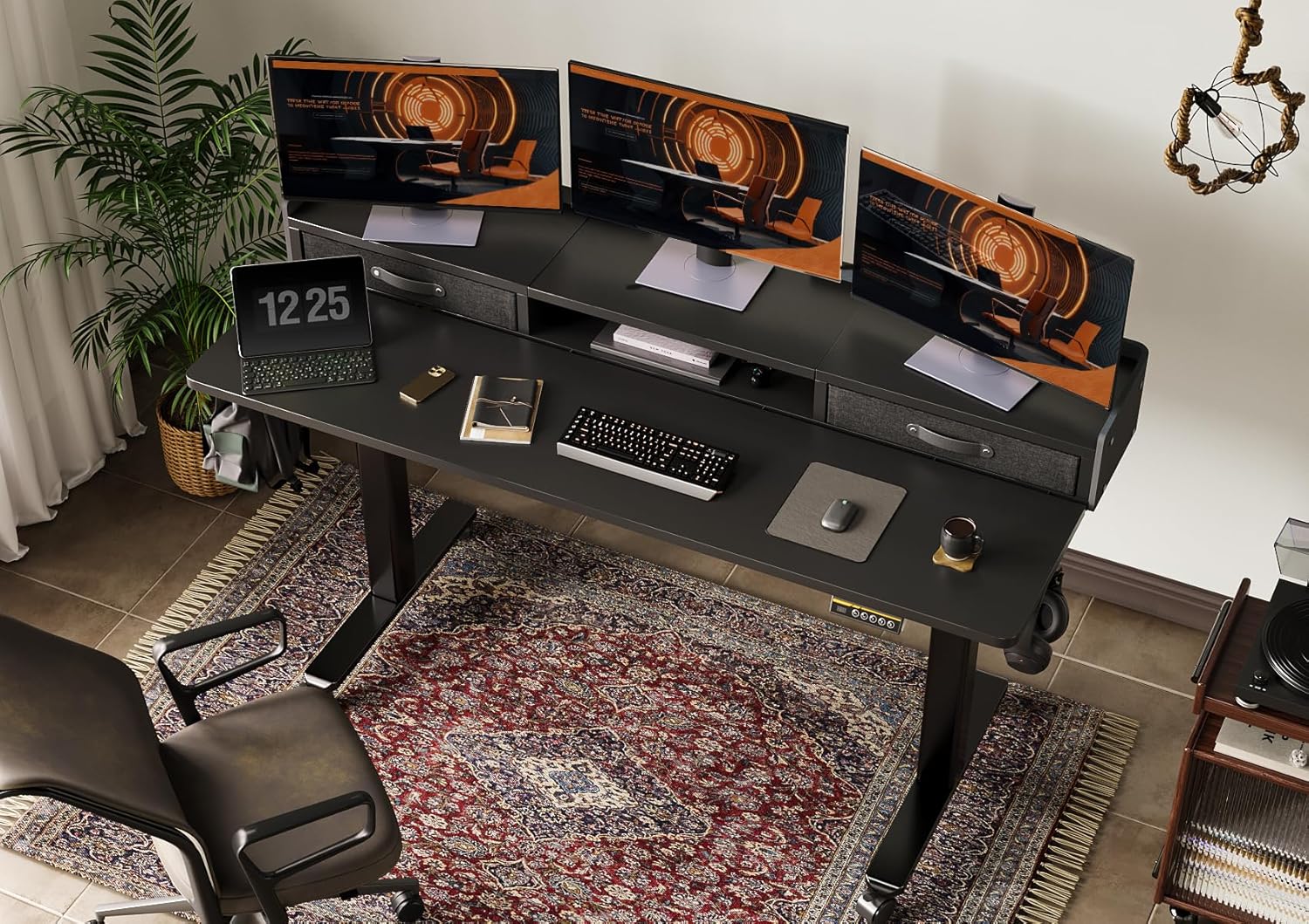 Claiks Standing Desk with Drawers, Adjustable Stand Up Electric Standing Desk Adjustable Height with Storage Shelf and Splice Board, 59 Inch, Black