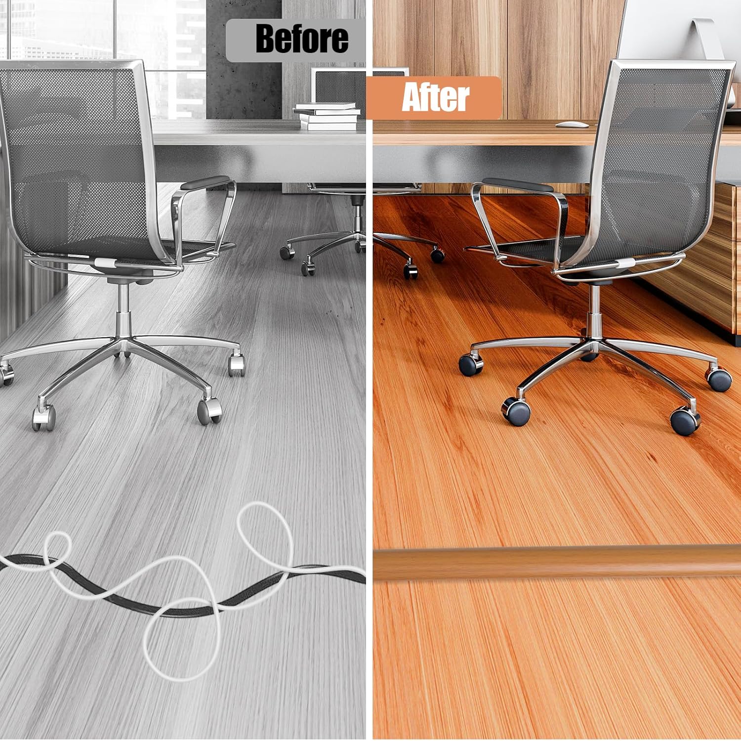 Floor Cord Cover Self Adhesive Cord Hider,10FT Cable Management, Extension Strip Protector for Wires, Prevent Cable Trips for Offices, Gyms, Exhibitions Cavity:0.51"(W) x 0.3"(H) Brown Wood