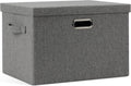 Large 17" 36 Quart Collapsible Stackable Storage Bins with Lids, 1 Pack Grey Foldable Fabric Closet Storage Boxes with Lids, 4 Handles Heavy-duty Linen Cube Baskets for Bedroom