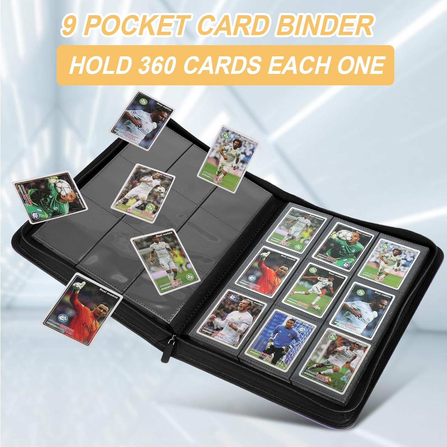 Trading Card Binder 9 Pocket, GERMUN PU Cover Card Binder for 360 Cards, Premium Trading Card Holder Folders, Double Sided Pocket Card Album for MTG, TCG (Carbon Black)