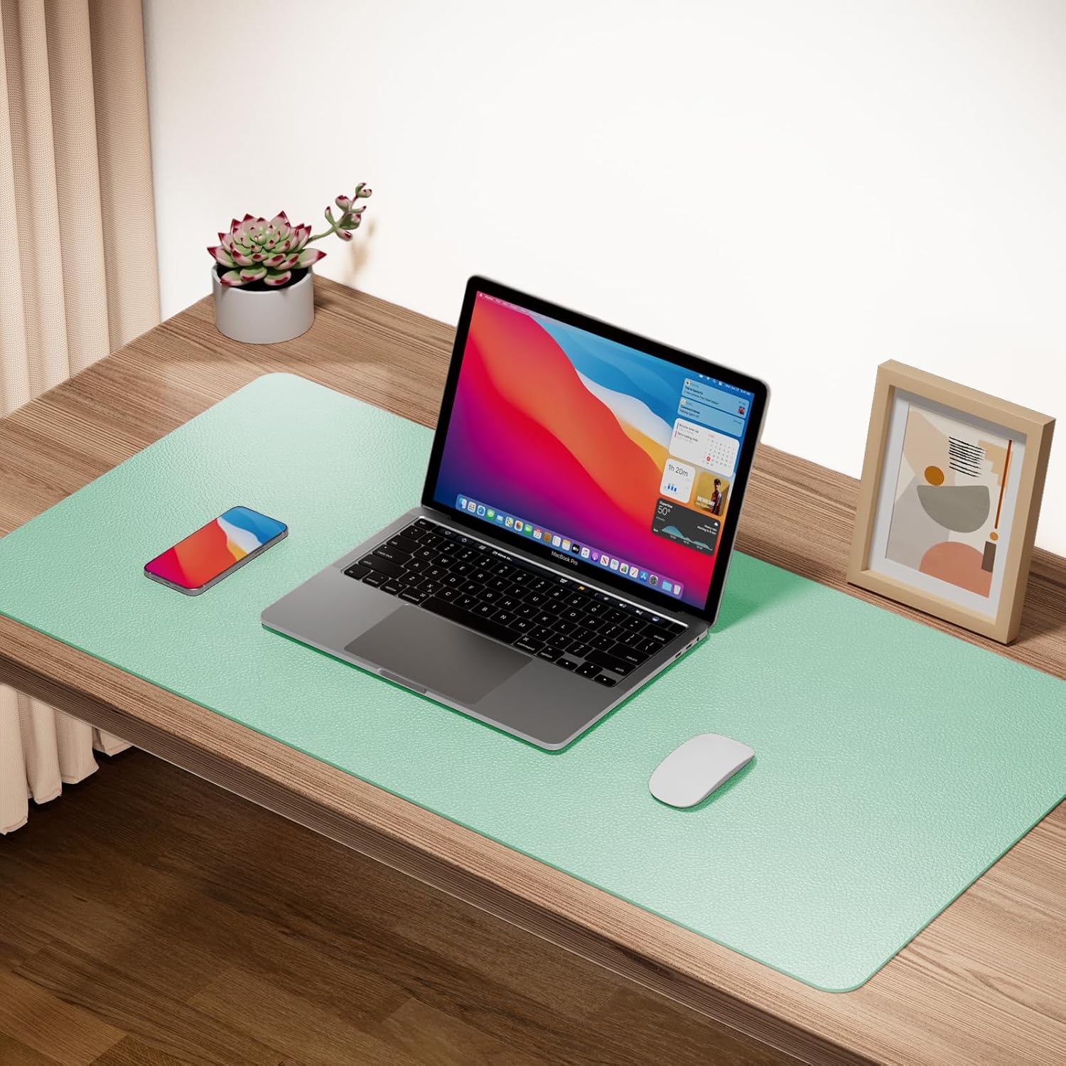 Boutilon Leather Desk Pad Protector,Non-Slip Mouse Pad,Laptop Desk Pad,Office Mouse Mat,Waterproof Leather Desk Blotter,Desk Writing Pad for Office and Home (S-Green,24"x 14")