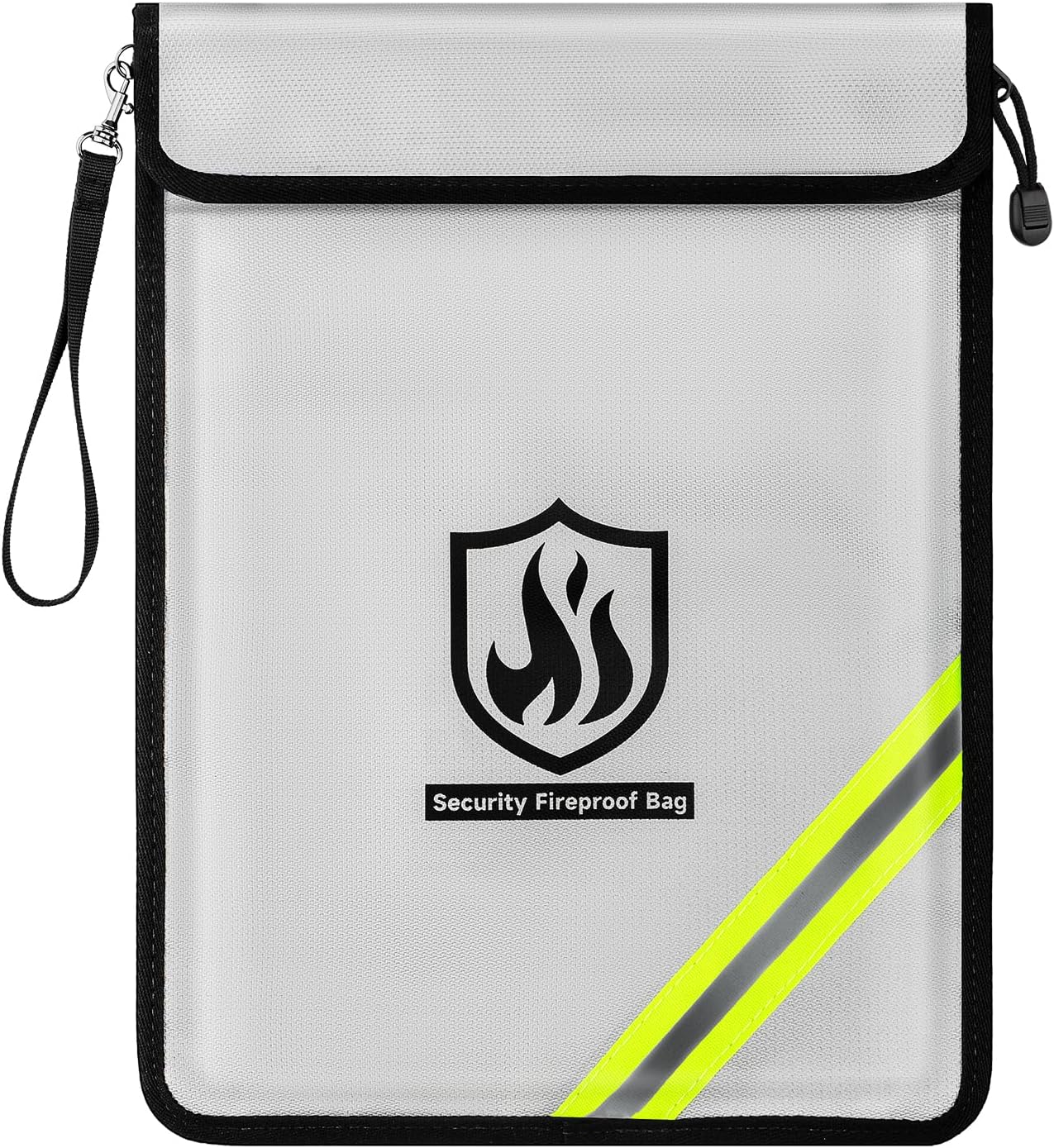 Fireproof Document Bag, 15 x 11 Inch Waterproof Documents Holder 2000℉ Safe for Important File Money Cash Legal Papers, Two Pockets Dual Zippered File Bag with Hand-held Strap & Reflective Strip