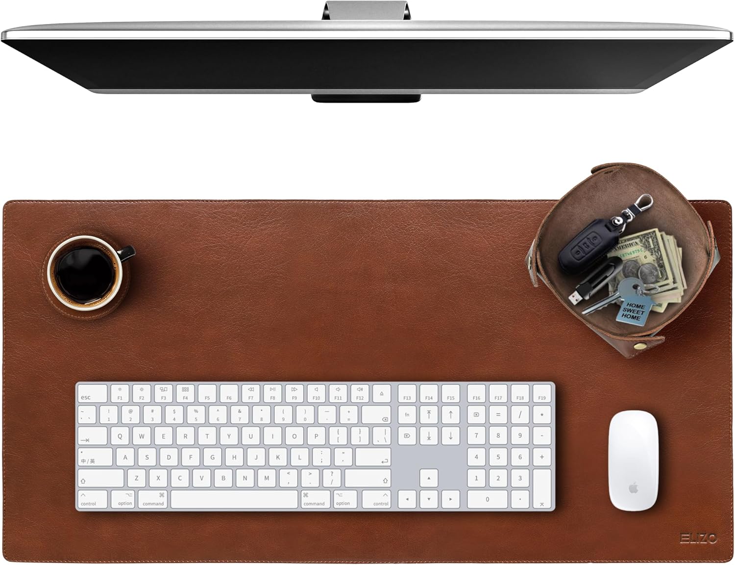 Elizo Leather Desk Mat Desk Pad Blotter Set - Real Full-Grain Leather (32x16) 2-Layer Genuine Desk Cover Protector & Large Mouse Pad | Computer Keyboard Desk Accessories for Office & Home