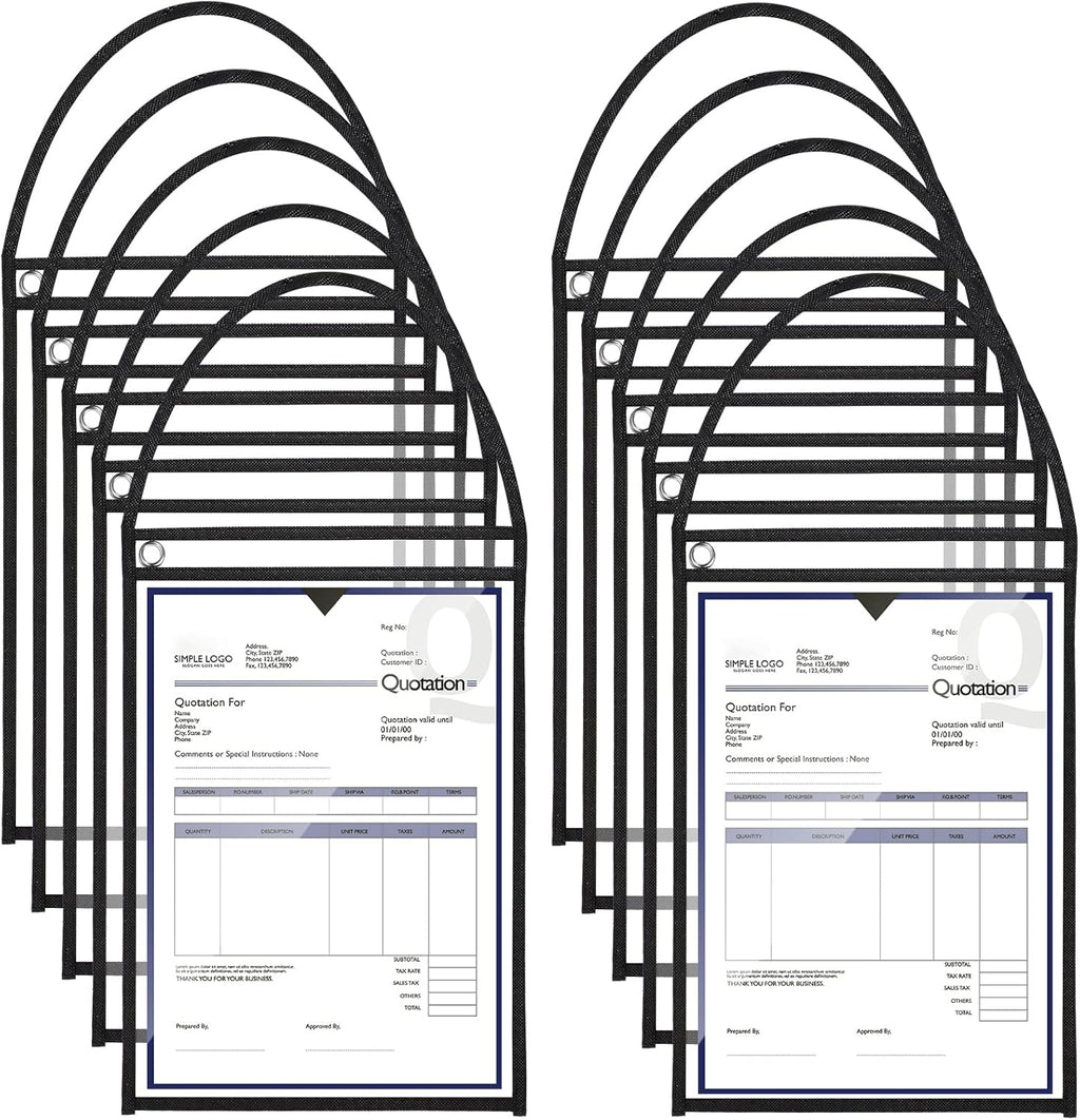 Epakh 30 Pack Office Products Shop Ticket Holders with Hanging Strap 9 x 12 Inches, Dry Erase Pockets, Job Ticket Holders, Both Sides Clear, Welcome to Work Order(Black)