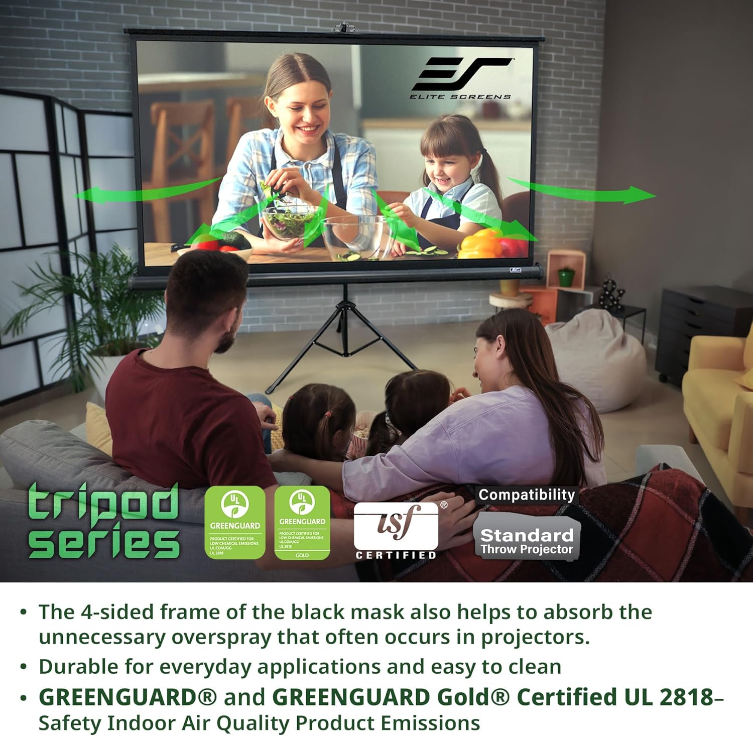 Elite Screens Tripod, 60-Inch 16:9 Portable Projector Screen with Stand– MaxWhite 2, 1.1 Gain, Adjustable Indoor Outdoor Pull Up Projection Screen for Home Theater, Office & Classroom, T60UWH, Black