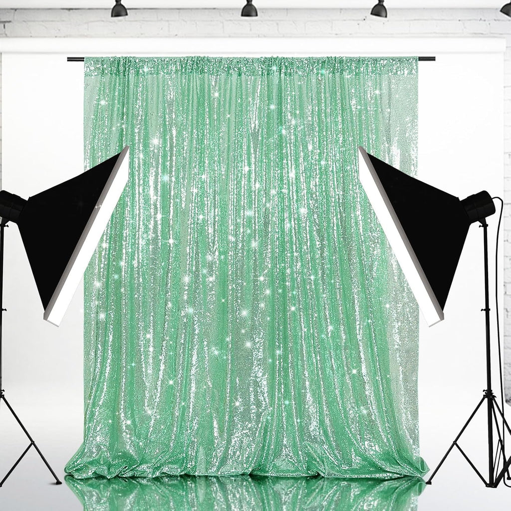 Eternal Beauty Mint Green Sequin Backdrop, 8x10 Ft Glitter Background Curtains for Shimmer Photography Party Wedding Birthday Back Drop Decor