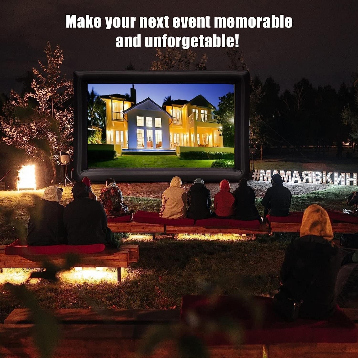 PioneerWorks 14 FT Inflatable Projector Screen， Outdoor Movie Screen Blow Up for Movie Parties Backyard Outside with Air Blower and Carry Bag, Front and Rear Projection