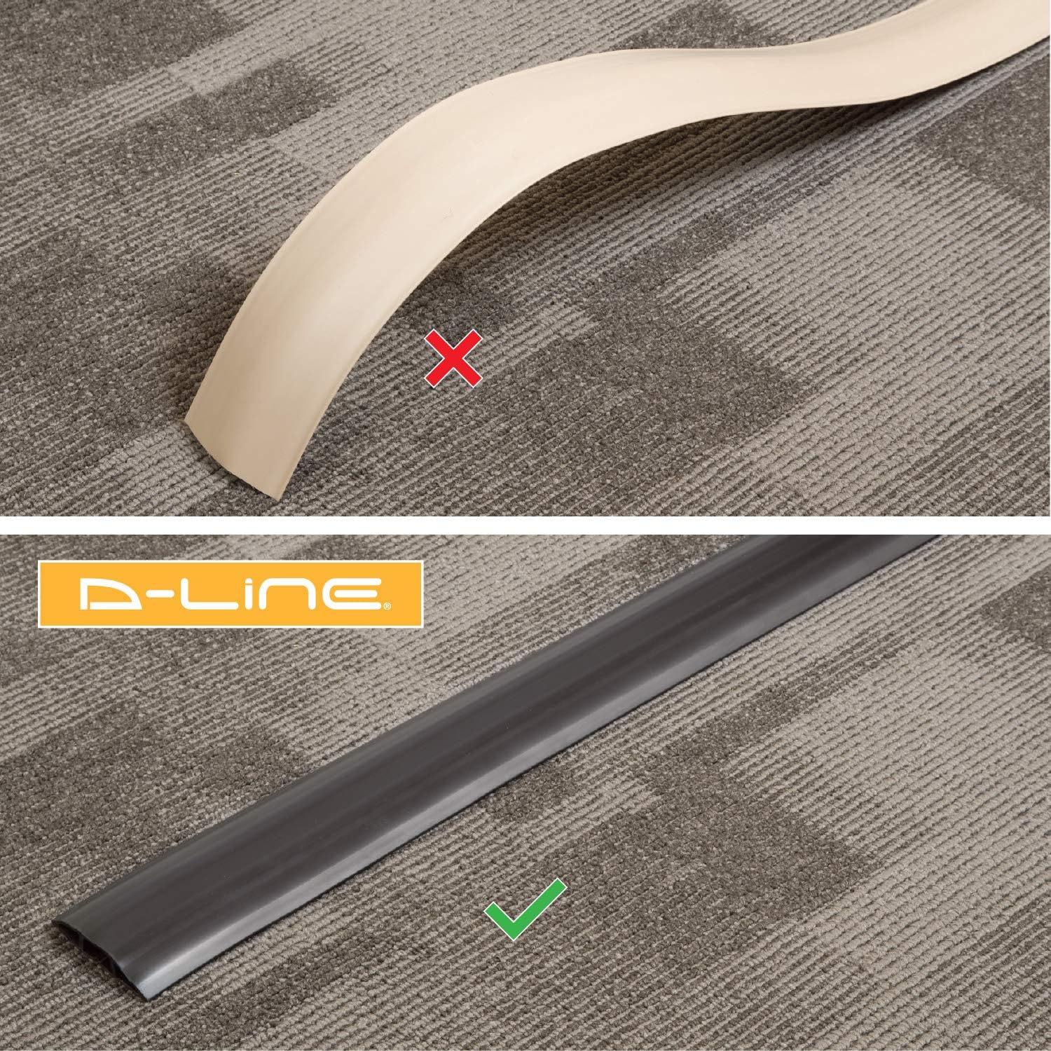 D-Line 30ft Floor Cord Cover, Made in USA Linkable Cable Protector, Hide Extension Cords, Protect Cords, Prevent Cable Trips, Cord Hider, Heavy Duty - Cord Cavity = 0.56" (W) x 0.35" (H) - Black