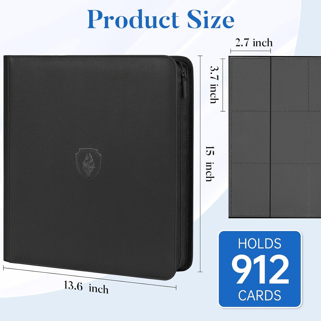 Premium Zip Card Binder 12 Pocket, Fabmaker 912 Pockets Trading Card Binder, PU Zipper Card Collection Album, Sturdy Side-Loading Card Book Holder for MTG, TCG, Game Cards, Sports Cards, Purple