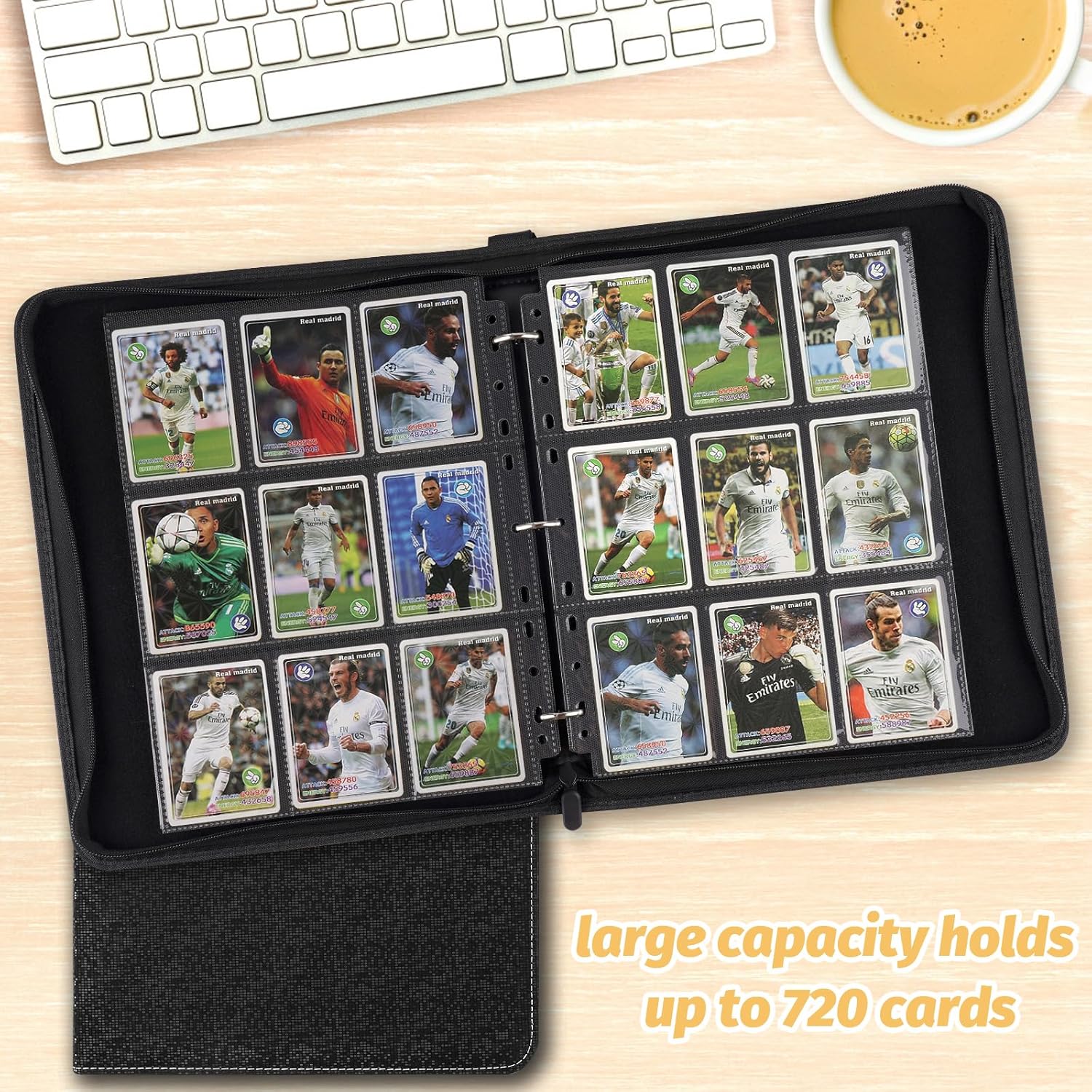 9 Pocket Card Binder, Premium Zip Trading Card Binder, 720 Double Sided Pocket PU Card Collection Binder, Collector Card Album, Card Folder for MTG, TCG, Sports Cards, Game Cards (Black2)