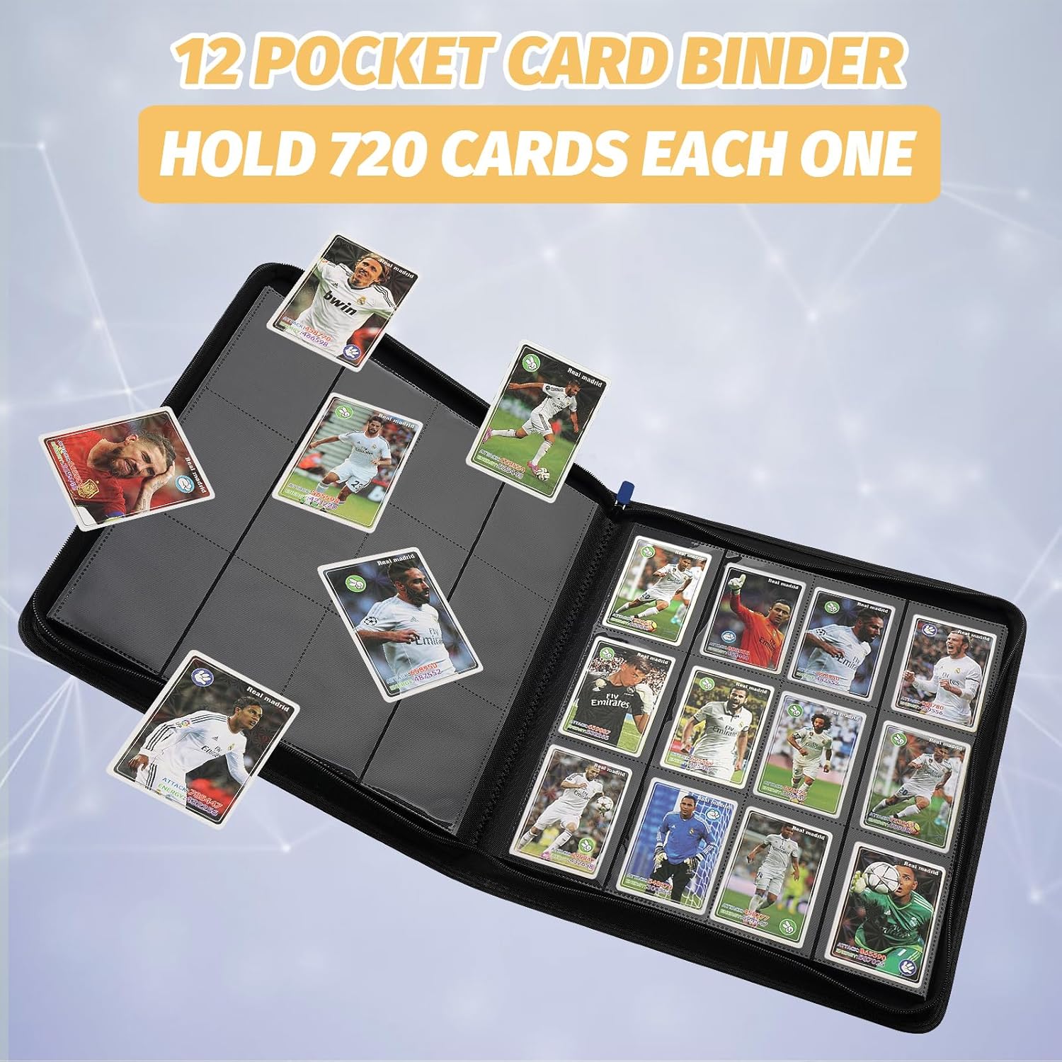 Trading Card Binder 12 Pocket, GERMUN PU Cover Card Binder for 720 Cards, Premium Trading Card Holder Folders, Double Sided Pocket Card Album for MTG, TCG (Carbon Black)