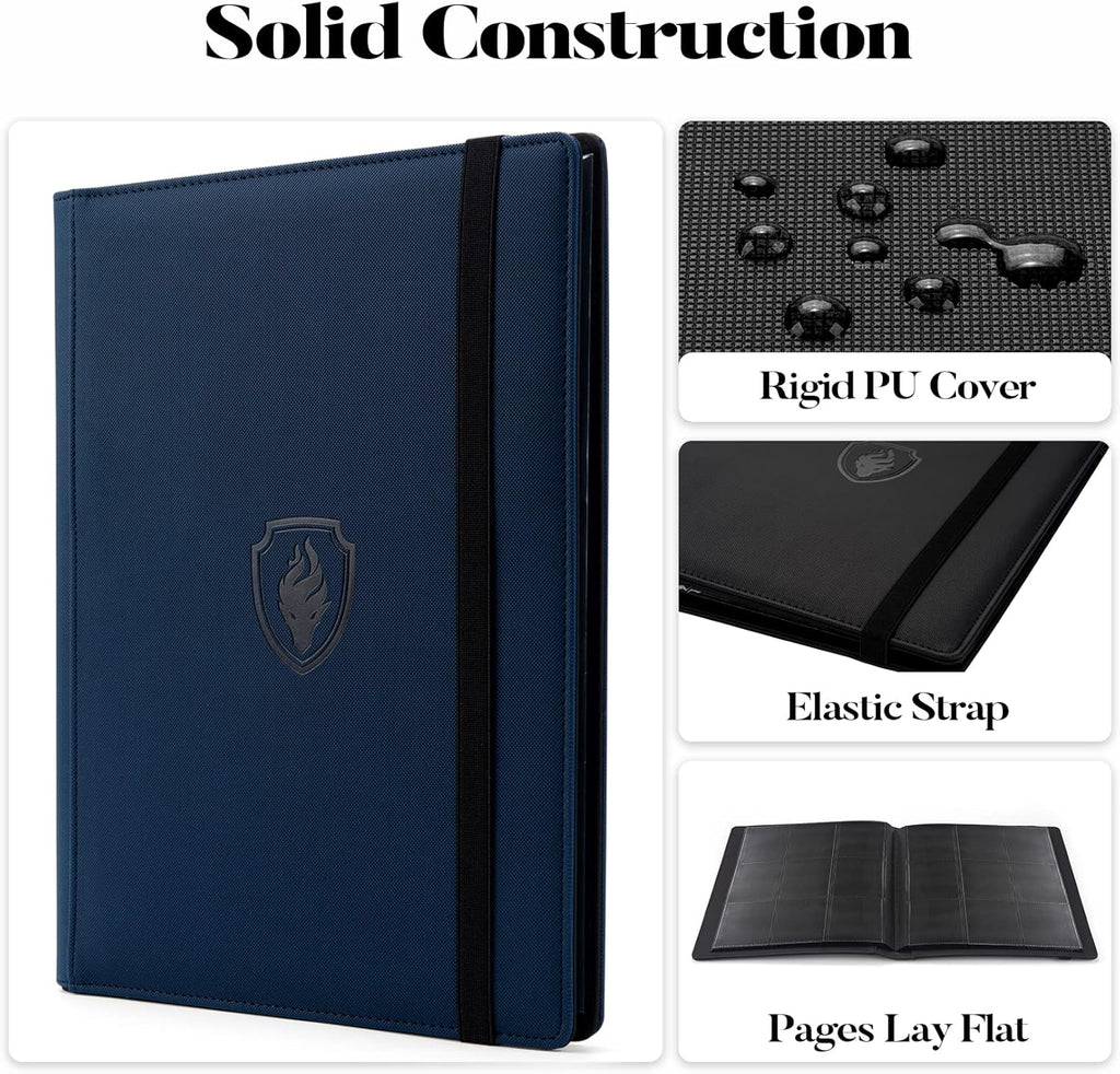 Trading Card Binder 9 Pocket, Fabmaker PU Cover Card Collection Binder for 360 Cards, Premium Card Album, Sturdy Card Holder Folders for YuGiOh, MTG, TCG, Game Cards & Sports Cards, Navy Blue