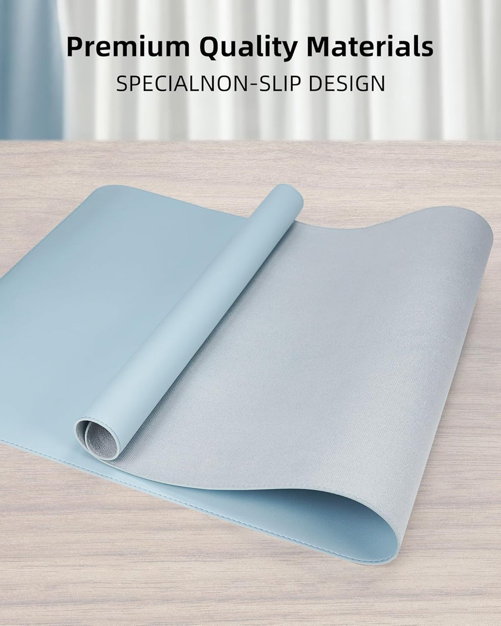 Leather Desk Pad Protector,Desk Mat,Large Mouse Pad, Non-Slip Desk Pad, Waterproof PU Leather Desk Blotter Mat, Desk Cover for Office and Home (Light Blue, 36" x 17")