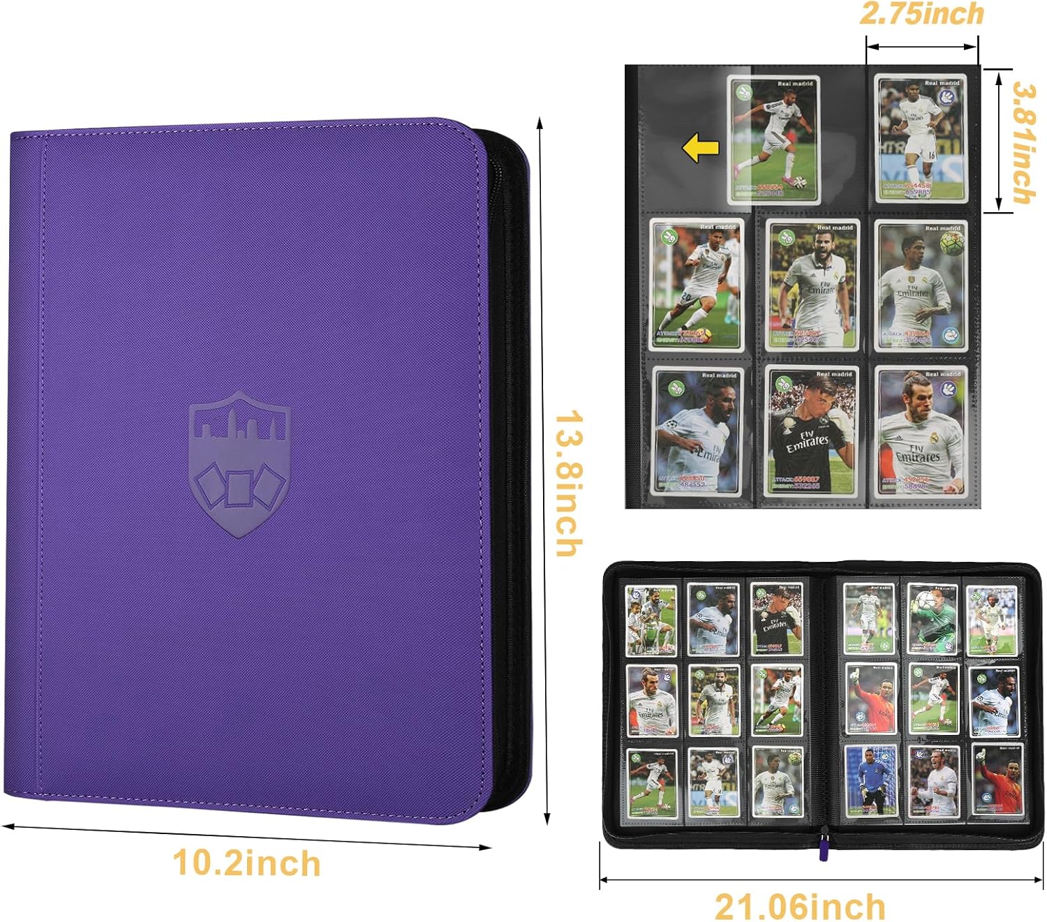 Trading Card Binder 9 Pocket, GERMUN PU Cover Card Binder for 360 Cards, Premium Trading Card Holder Folders, Double Sided Pocket Card Album for MTG, TCG (Purple)
