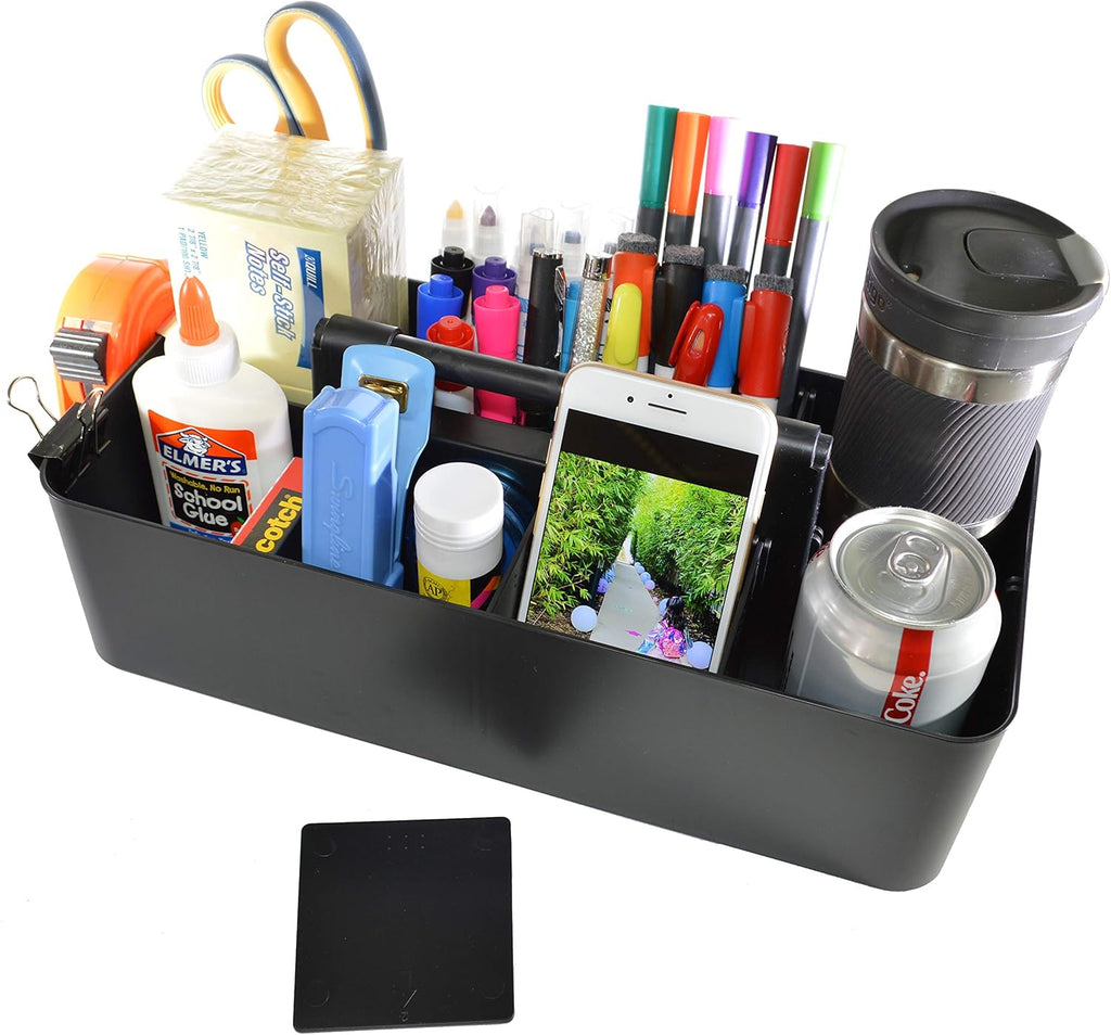 -Large Portable Caddy, DIY Dividers, 8 Compartments, School Office Supplies Home Business Organizer,Portable Basket with Handle Storage Organizer Modern Made in USA (4 PACK, Black)