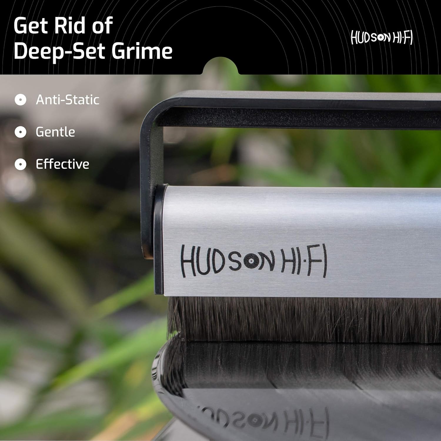 Hudson Hi-Fi Vinyl Record Brush w/Anti-Static Carbon Fiber Bristles - Precision-Made, Gentle & Effective Record Cleaning Brush for LPs