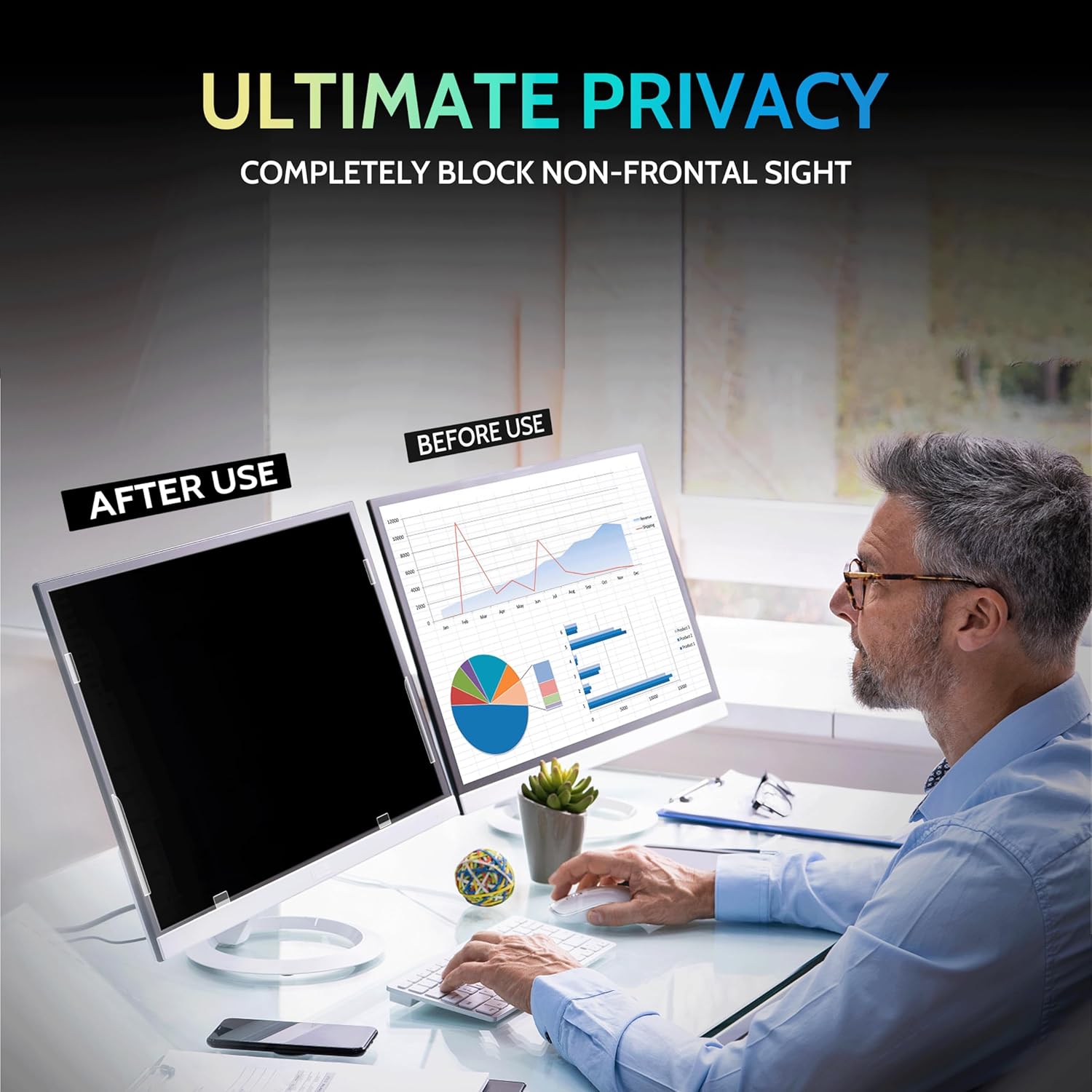 [2-Pack] 23.6 Inch Privacy Screen for Computer Monitor 16:9 Aspect Ratio, Eye Protection Anti Blue Light Glare Shield, 23.6inch Removable Black Blackout Anti Spy Desktop Security Private Filter