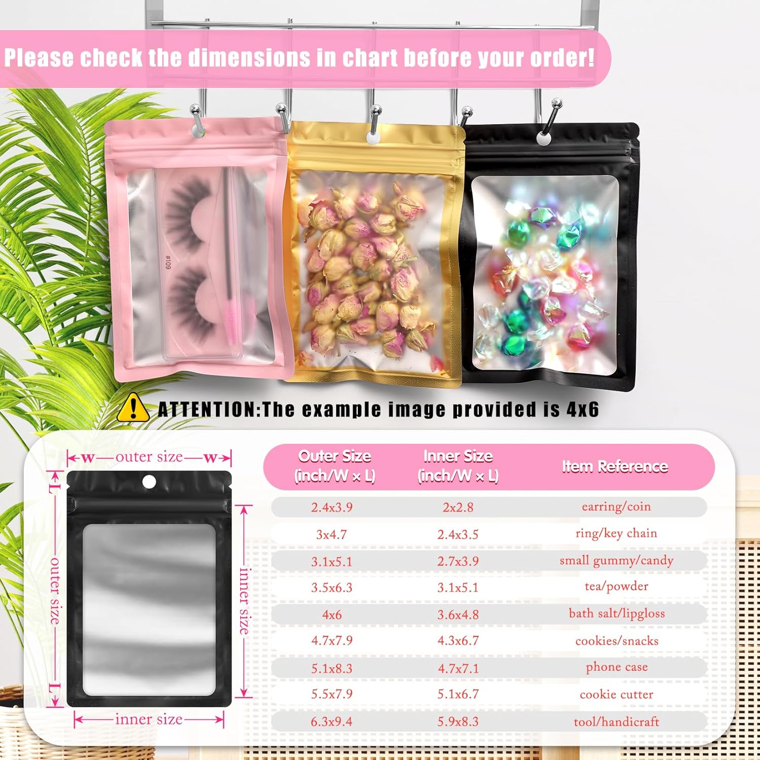 FUNFERY 100 Pack Mylar Resealable Bags Foil Packaging Bags with Clear Window,Zipper Bag Smell Proof Pouch for Food Storage,Cookies,Sample,Small Business(Black,3x4.7inch)