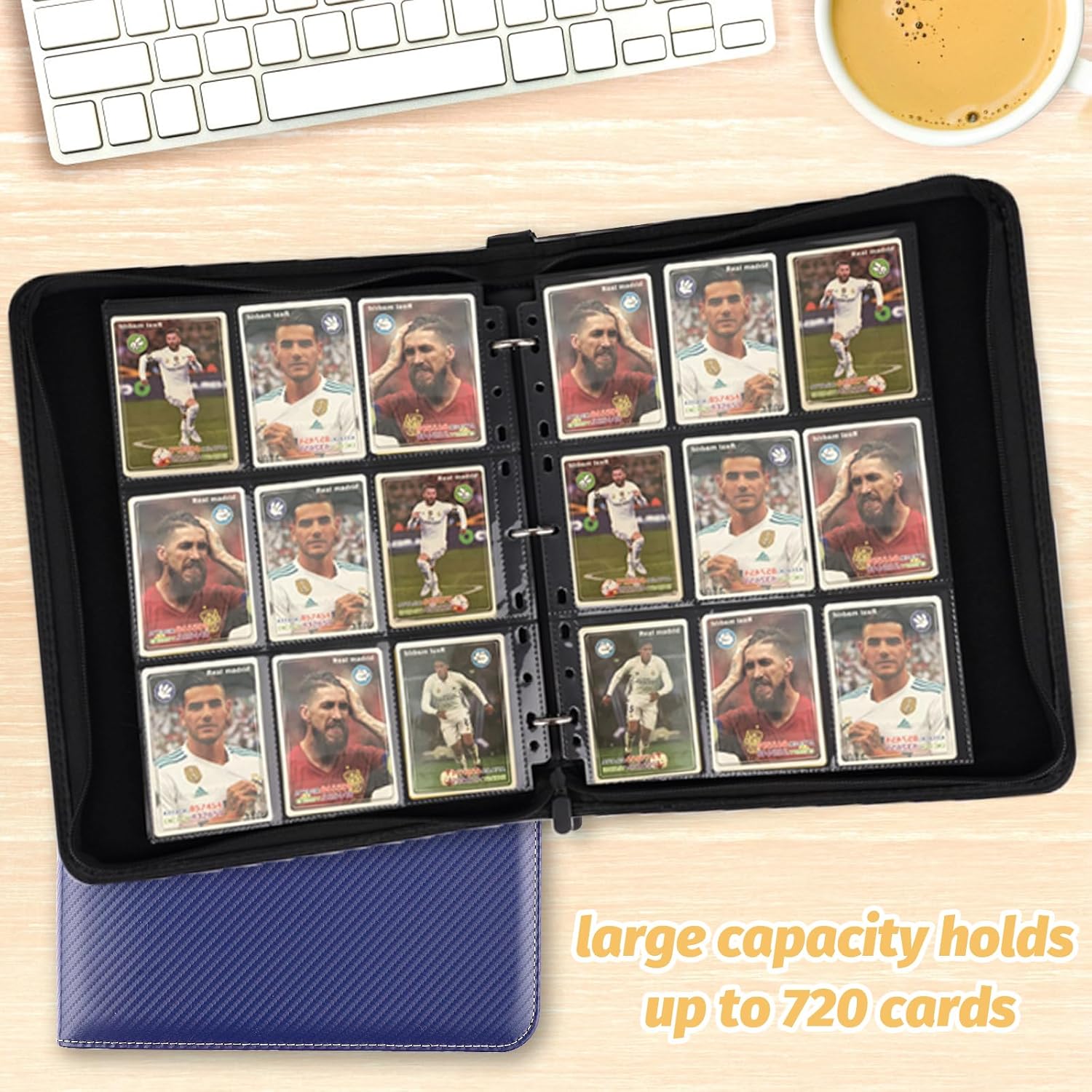9 Pocket Card Binder, Premium Zip Trading Card Binder, 720 Double Sided Pocket PU Card Collection Binder, Collector Card Album, Card Folder for MTG, TCG, Sports Cards, Game Cards (Blue)