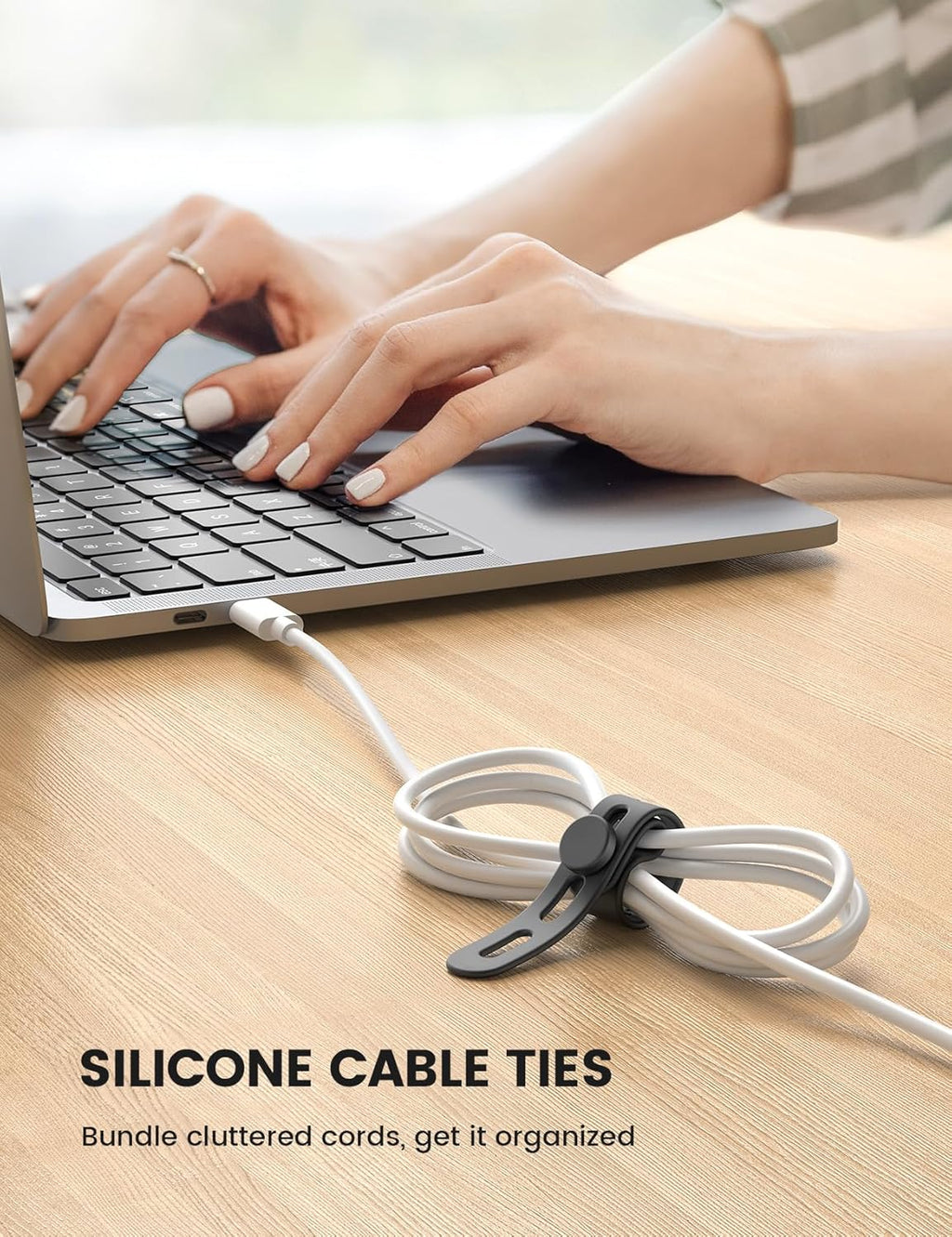 10Pack Silicone Cable Ties Cord Organizer Wrap - Lamicall Durable Reusable Wire Management with Lock Buckle, Elastic Charger Cable Strap Ties, Electrical Cord Keeper for Travel, Home Accessories