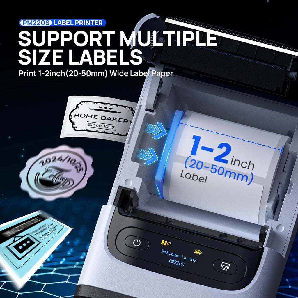 POLONO PM220S Label Maker Machine with Tape, 2 Inch Bluetooth Thermal Label Printer, Portable Sticker Printer for School, Office, Home, Business, Label Maker with 2'' x1.18'' Labels, White