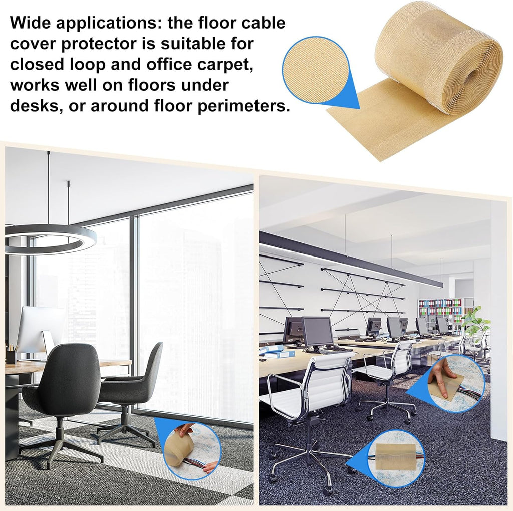 WILLBOND Carpet Cord Cover Cable Grip Floor Cover Cable Protector Management Only for Commercial Office Carpet(Khaki,19.69 ft)