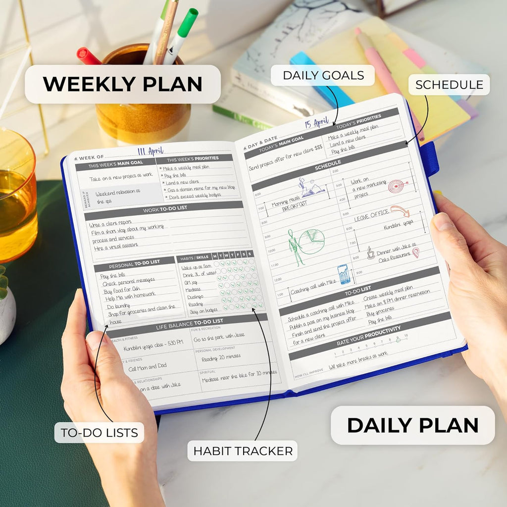 Clever Fox Daily Planner – Undated Planning Notebook with Hourly Schedule & To-Do List – Personal Day Task & Work Organizer, 6 Months (Dark Blue)