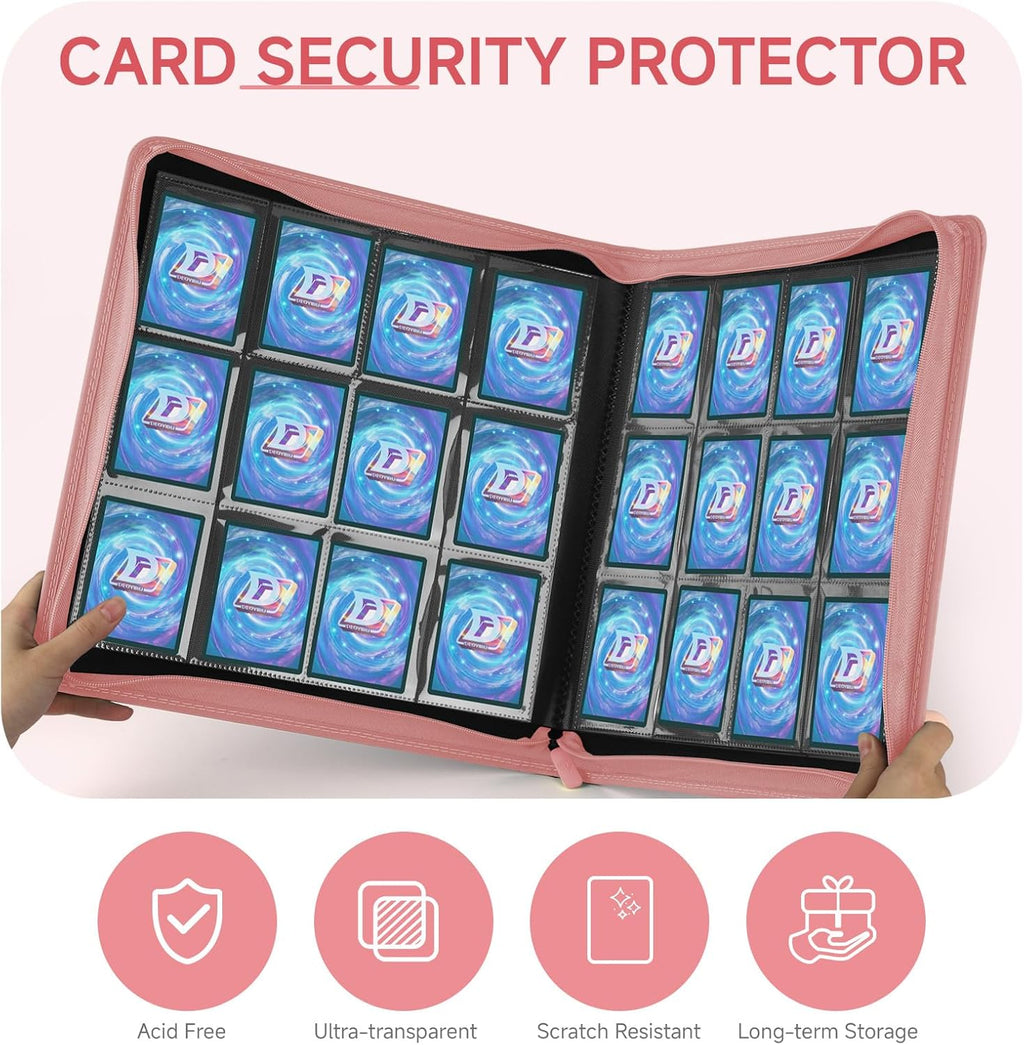 Trading Card Binder with Zip,12 Pockets Card Binder,720 Double Sided Pocket Card Collection Binder,Card Album Card Folder for MTG,TCG,Sports Cards,Game Cards,Pink