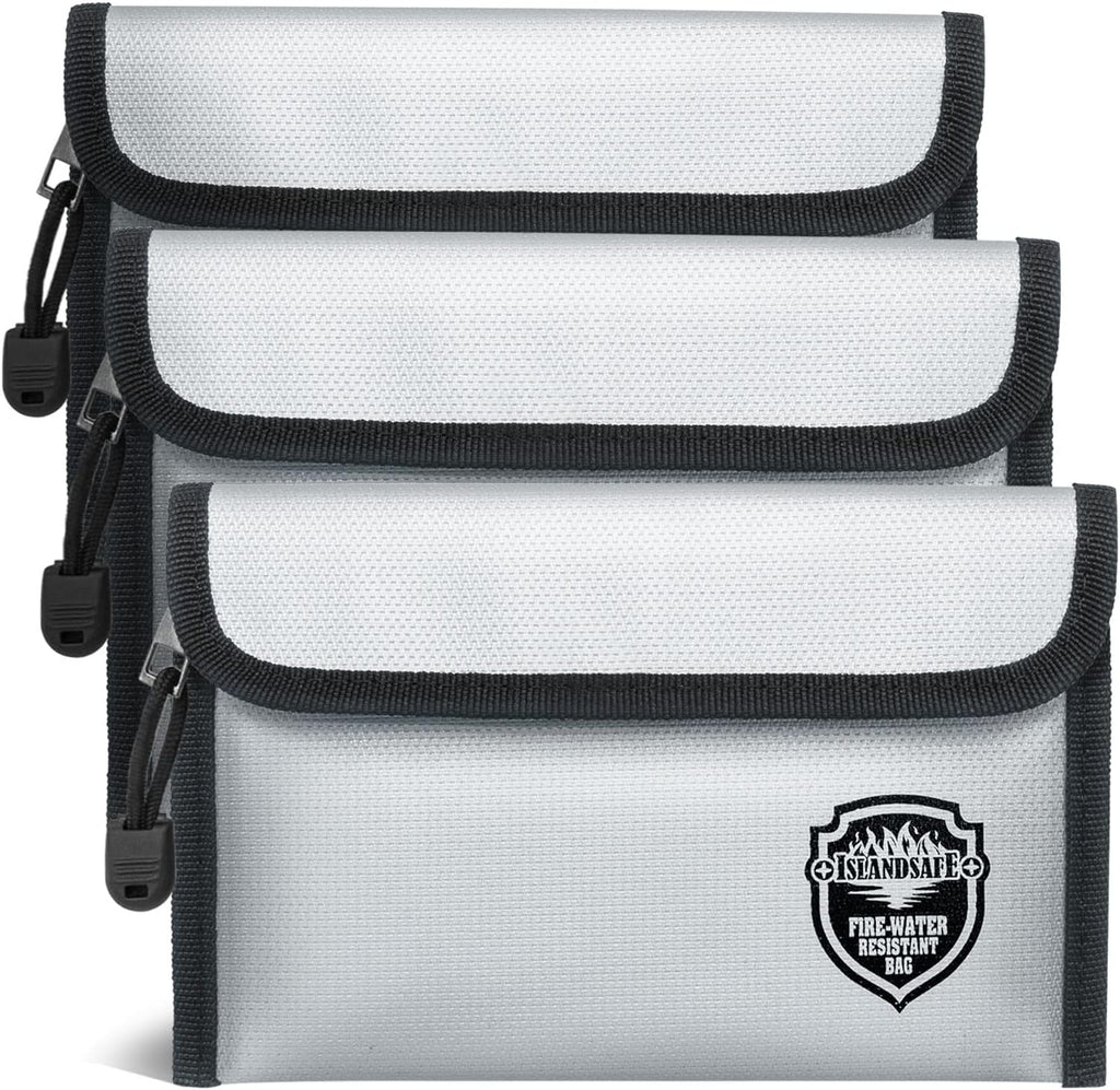 Fireproof Document Bag (5x8 inch), 3Pack Waterproof Money Bag Pocket with Zipper Closure, Storage Pouch for Valuables, A4 A5 Document File, Cash, Credit Card, Passport (3Pack, Grey)