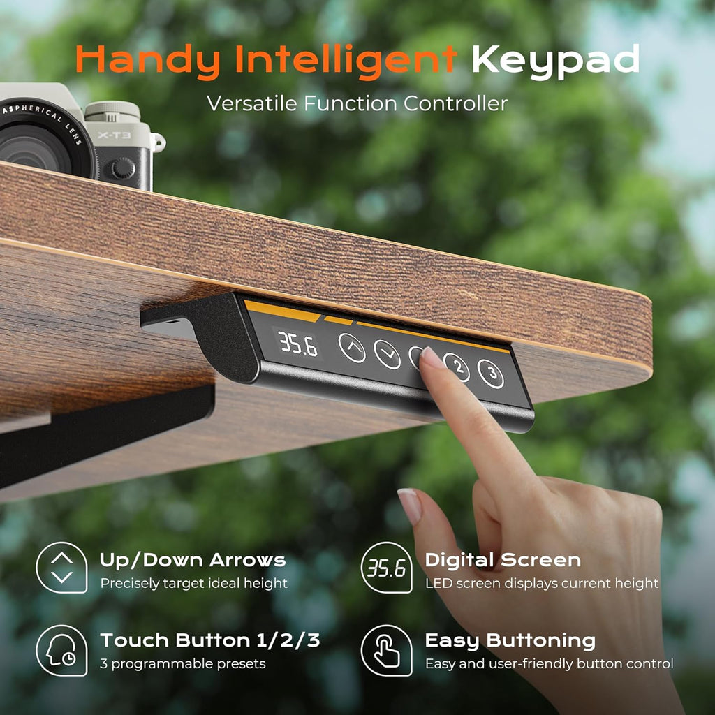 Huuger 63 x 28 Large Electric Standing Desk, Height Adjustable Computer Desk, 27.6" Deep Desktop, Stand up Gaming Office Table with 2 Hooks, 3 Preset Heights, for Home Office, Rustic Brown