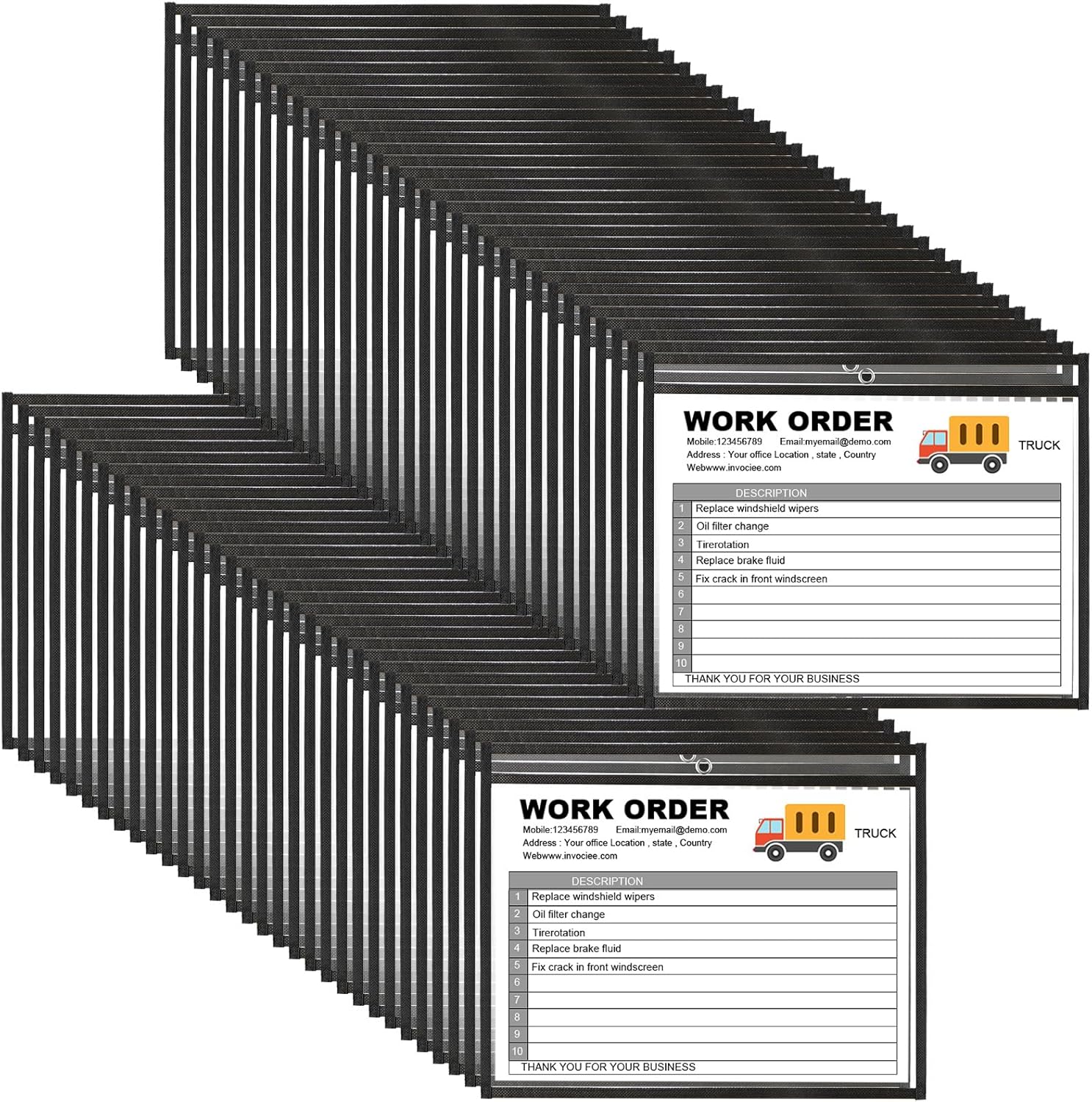 Yunsailing 80 Pack Dry Erase Pockets Job Ticket Holders Black Clear Reusable Dry Erase Shop Order Holder Plastic Ticket Pocket Protector Sleeves for Work Office Organization(12.5'' X 10'',Horizontal)