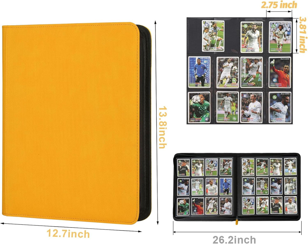Trading Card Binder 12 Pocket, GERMUN PU Cover Card Binder for 720 Cards, Premium Trading Card Holder Folders, Double Sided Pocket Card Album for MTG, TCG (Yellow)