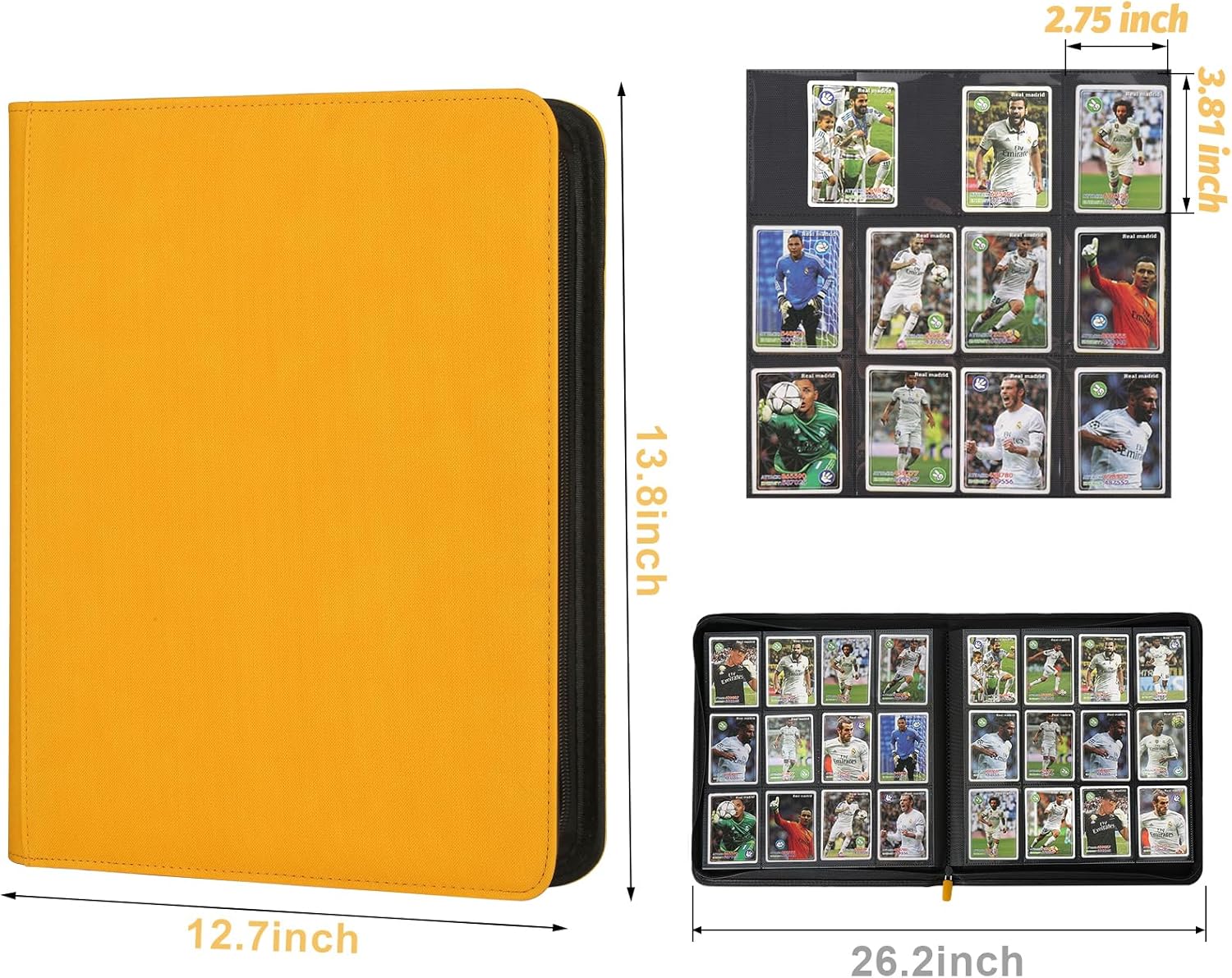 Trading Card Binder 12 Pocket, GERMUN PU Cover Card Binder for 720 Cards, Premium Trading Card Holder Folders, Double Sided Pocket Card Album for MTG, TCG (Yellow)
