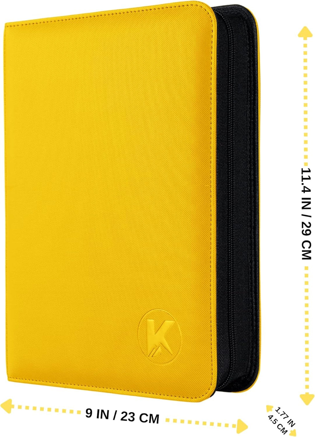Toploader Binder, Holds 128+ Toploaders, 4 Pocket Top Loader Card Storage Case, Double-Sided Pockets for trading card in 3 x 4'' Toploaders (Yellow)