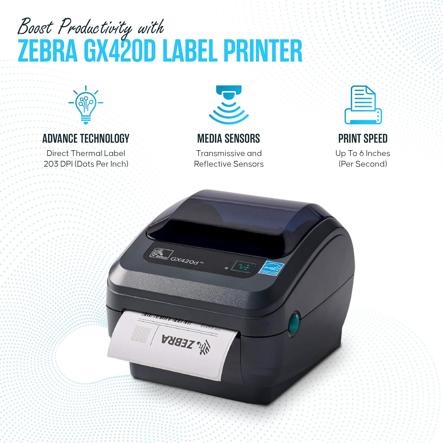 GX420D Zebra Direct Thermal Label, Receipt & Barcode Printer - 1 Year Warranty - with USB 2.0 Cable, 4x6 Label Roll, 24V & Microfiber Cleaning Cloth - Parallel Connectivity (Renewed)