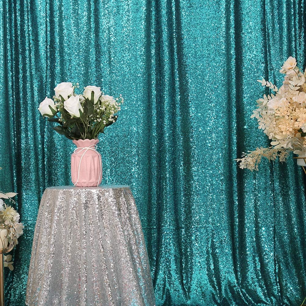 Eternal Beauty Teal Sequin Backdrop, 4x7 Ft Glitter Background Curtains for Shimmer Photography Party Wedding Birthday Back Drop Decor