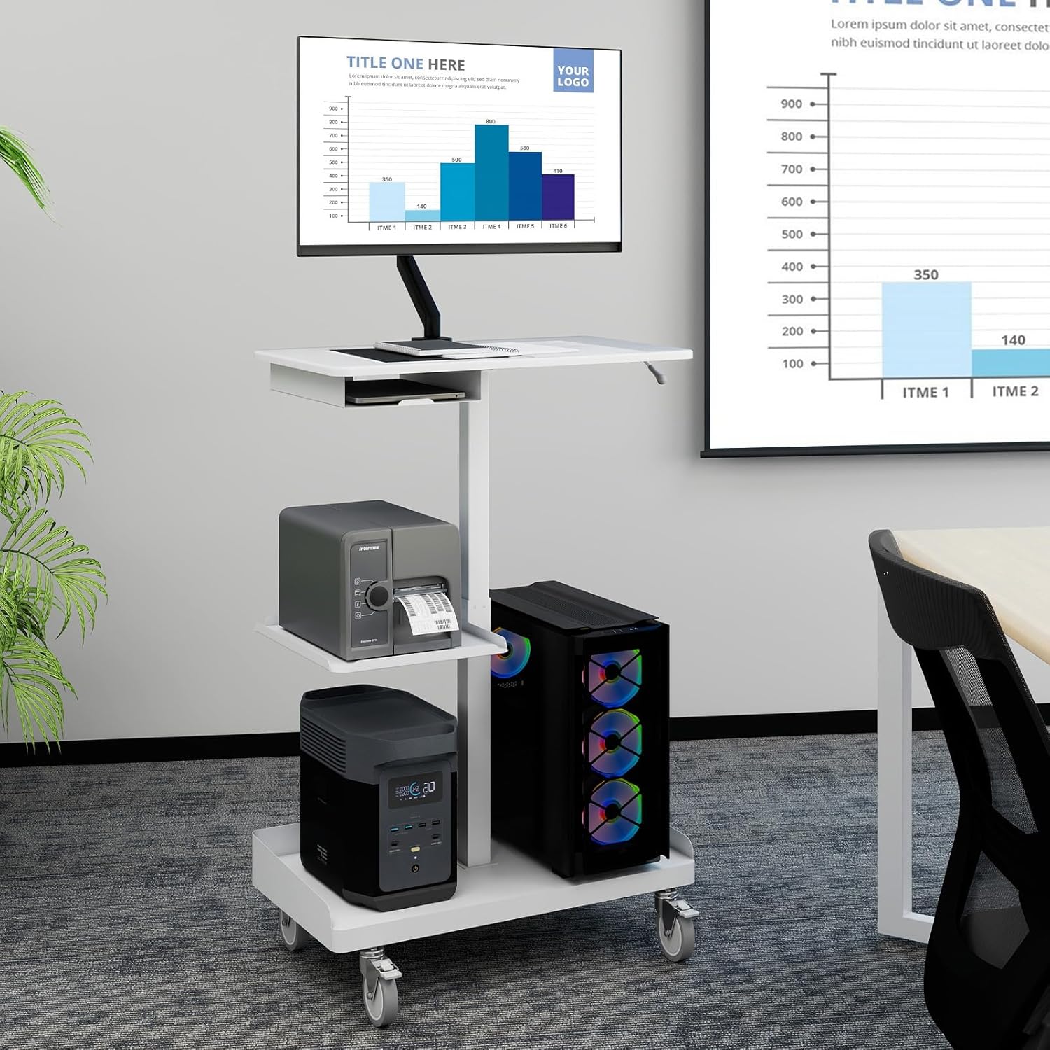 Natwind Mobile Workstation Cart with Monitor Mount,Height Adjustable Rolling Computer Cart, Heavy-Duty Rolling Standing Desk with CPU Holder for Home Office, School,Warehouse, Medical, Workshop