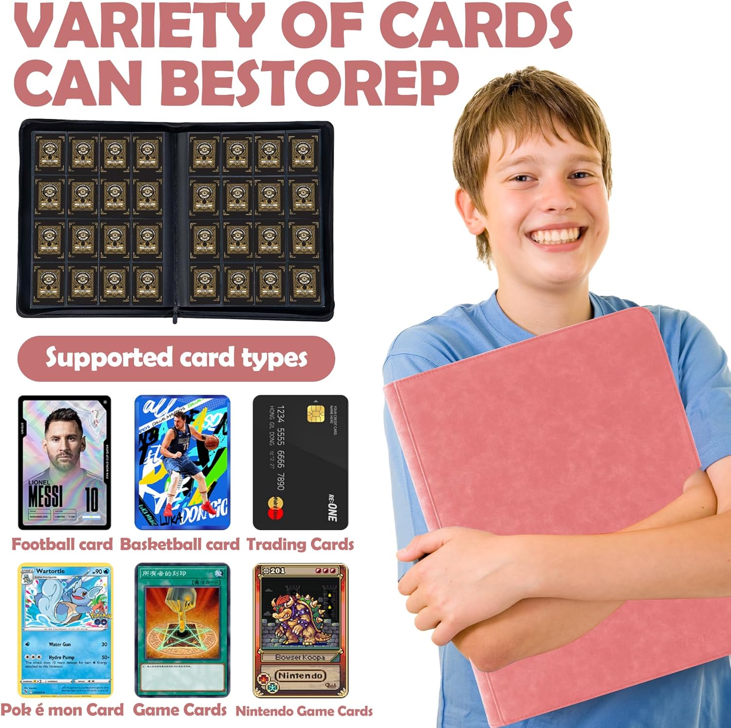 1000+ Pockets Trading Card Binder, 16 Pockets Trading Card Binder Ringless Side Loading Trading Card Album Folder for TCG,MTG,Sports Cards(Pink)